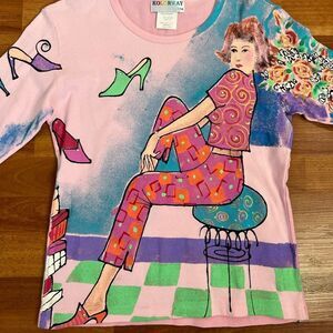 Vintage KOLORWAY novelty hand painted art to wear shoe floral lady